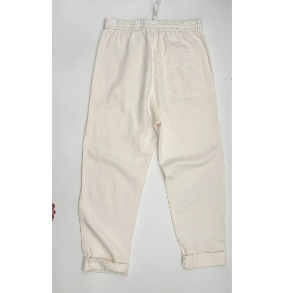 COS Off White Cotton Linen Blend Relaxed Drawstring Tapered Pants Womens Size 6